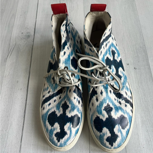 RARE Del Toro Blue Printed Leather Chukka Sneakers Size 11 - Picture 1 of 9